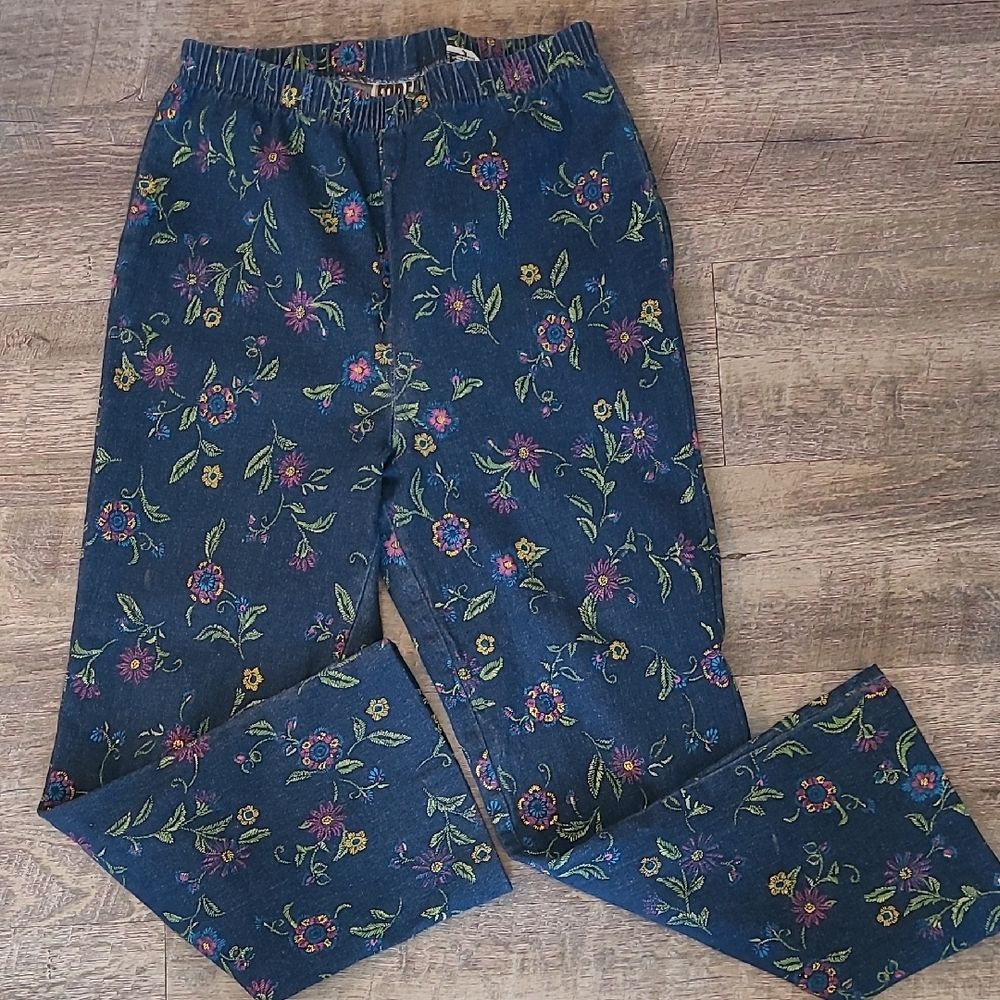 Vintage Forenza Size MT/6? Floral Pull on Pants Jeans Flare